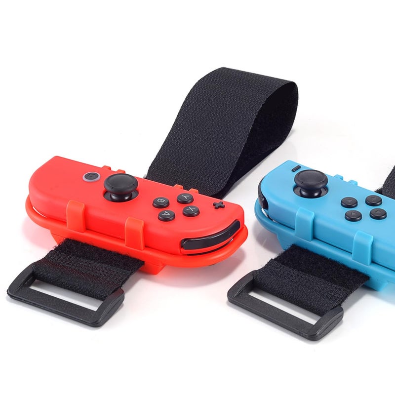 JoyHood 2 Pack Wrist Band Straps compatible with Dance Game 2022 2021 2020 2019 & Zumba Burn It Up for Switch/Switch OLED Joy-Con, Adjustable Elastic Strap Switch Controller Accessories (Red & Blue) - Image 1